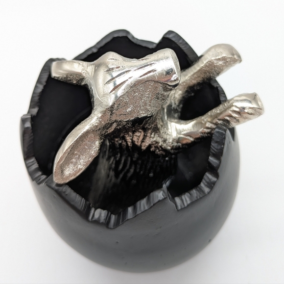 Black Silver Rabbit In Egg Easter Spring Decor - Picture 7 of 10